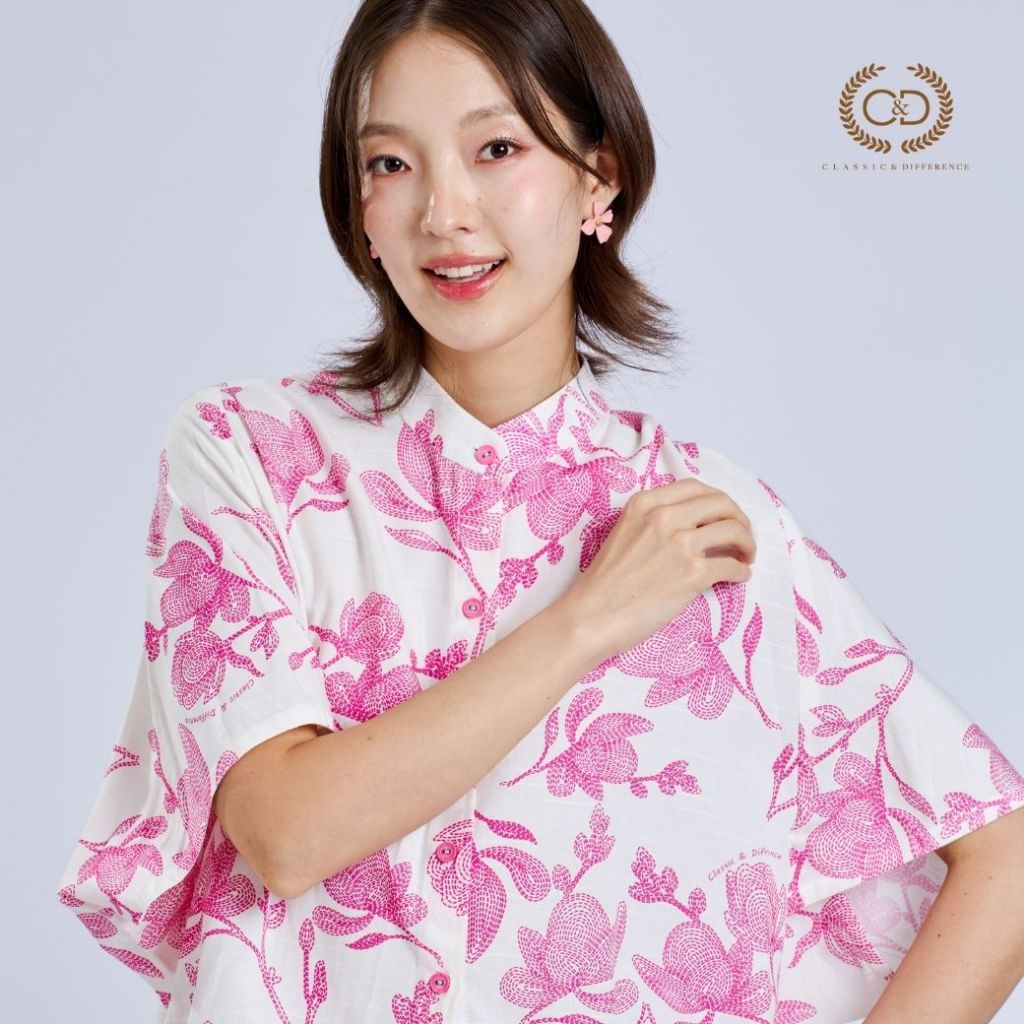 C&D Woman's blouse Pink Flower stitch  เสื้อผู้หญิง แขนสั้น สีชมพู CC6RPI