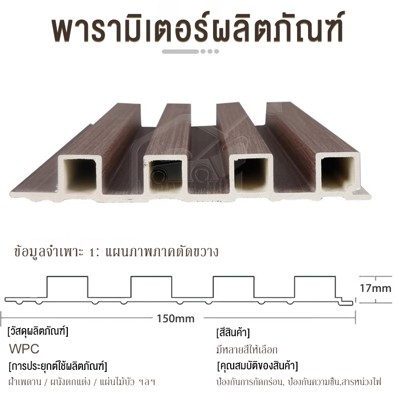 ซื้อ 2 ชิ้น ลด 3% ระแนงไม้เทียม wpc wall panel ลายไม้ระแนง ะแนง  ไม้เทียมติดผนัง ติดง่าย ทนทาน ไม่กลัวโดนน้ำฝน - รูปที่ 6