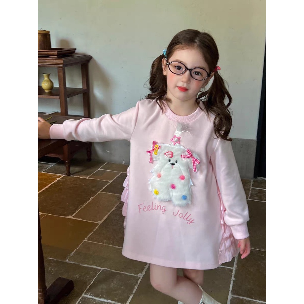 BB154 ชุดเดรสลูกสาวน่ารัก ลายหมาน้อย แขนยาวกันหนาว สีชมพู น่ารักมากกก ราคา ถูกที่สุด ดีลบีเคเค แกลเลอรีภาพที่ 7
