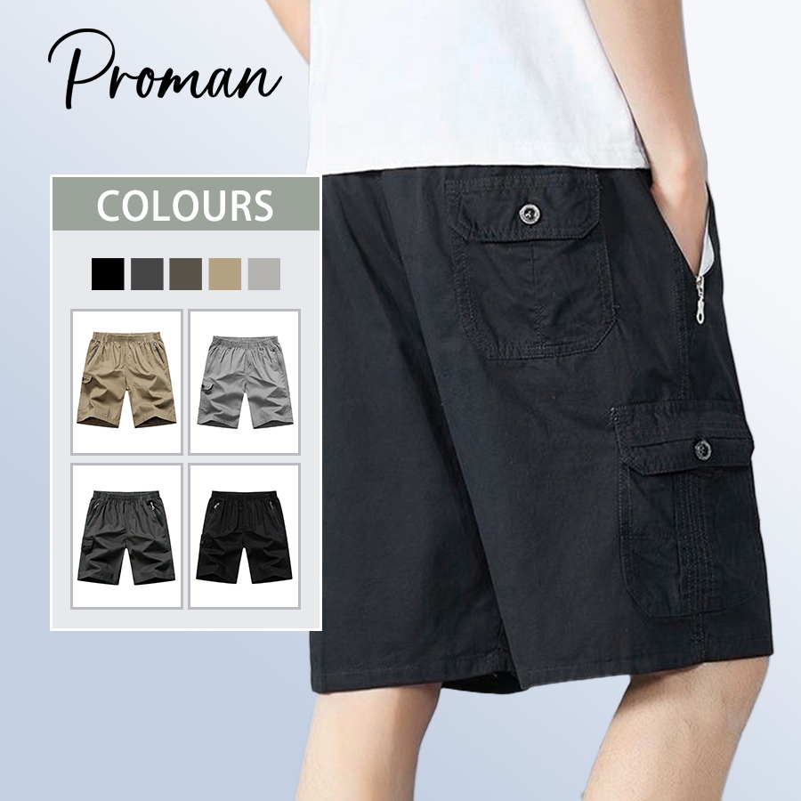 Proman กางเกงคาร์โก้ขาสั้นผู้ชาย ผ้าฝ้ายทอ สบาย ระบายอากาศ มีไซส์ L-5XL