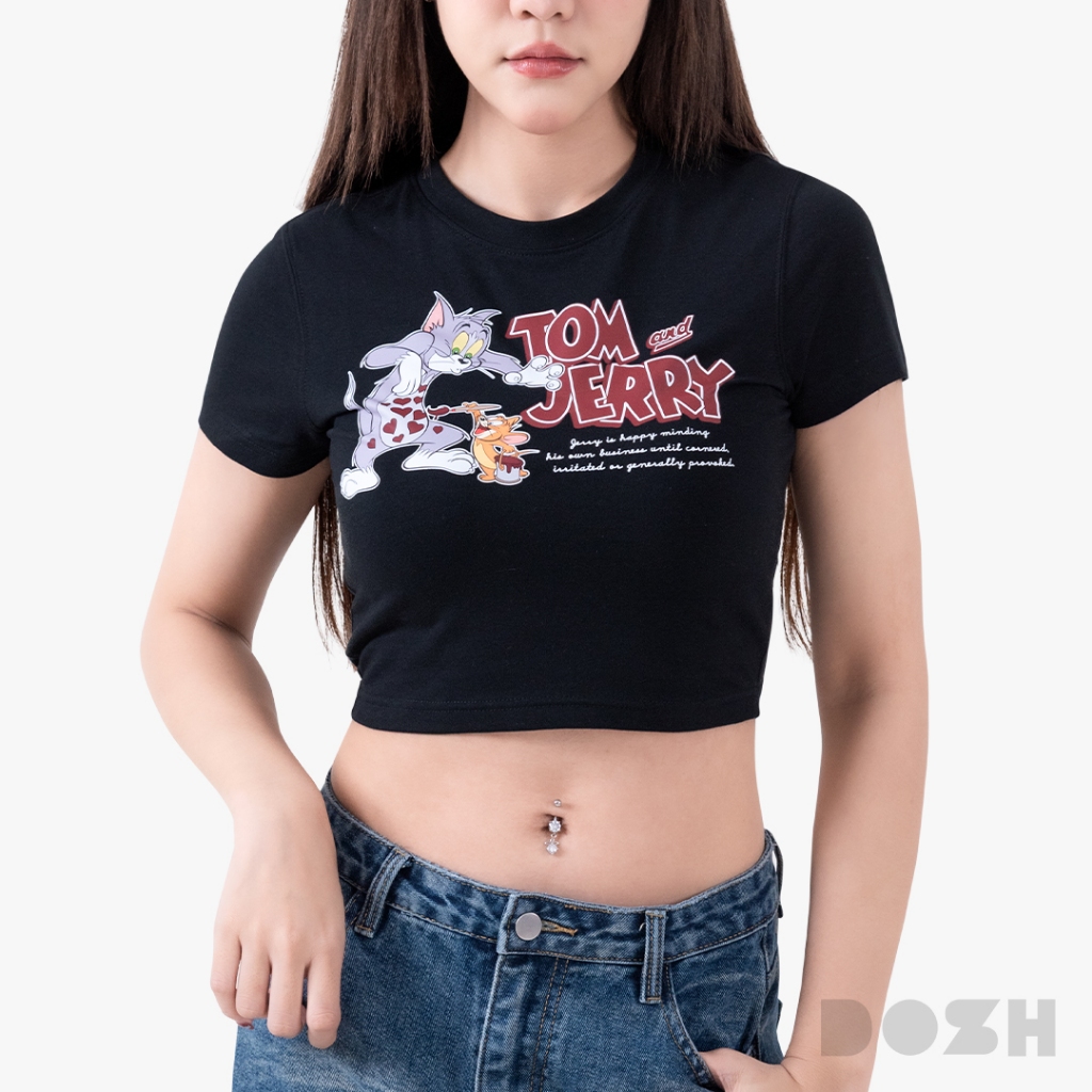 DOSH WOMEN'S BABY TEE TOM AND JERRY เสื้อครอปสั้น ผ้ายืด DTJWT1008-BL (XS/S-M/L)