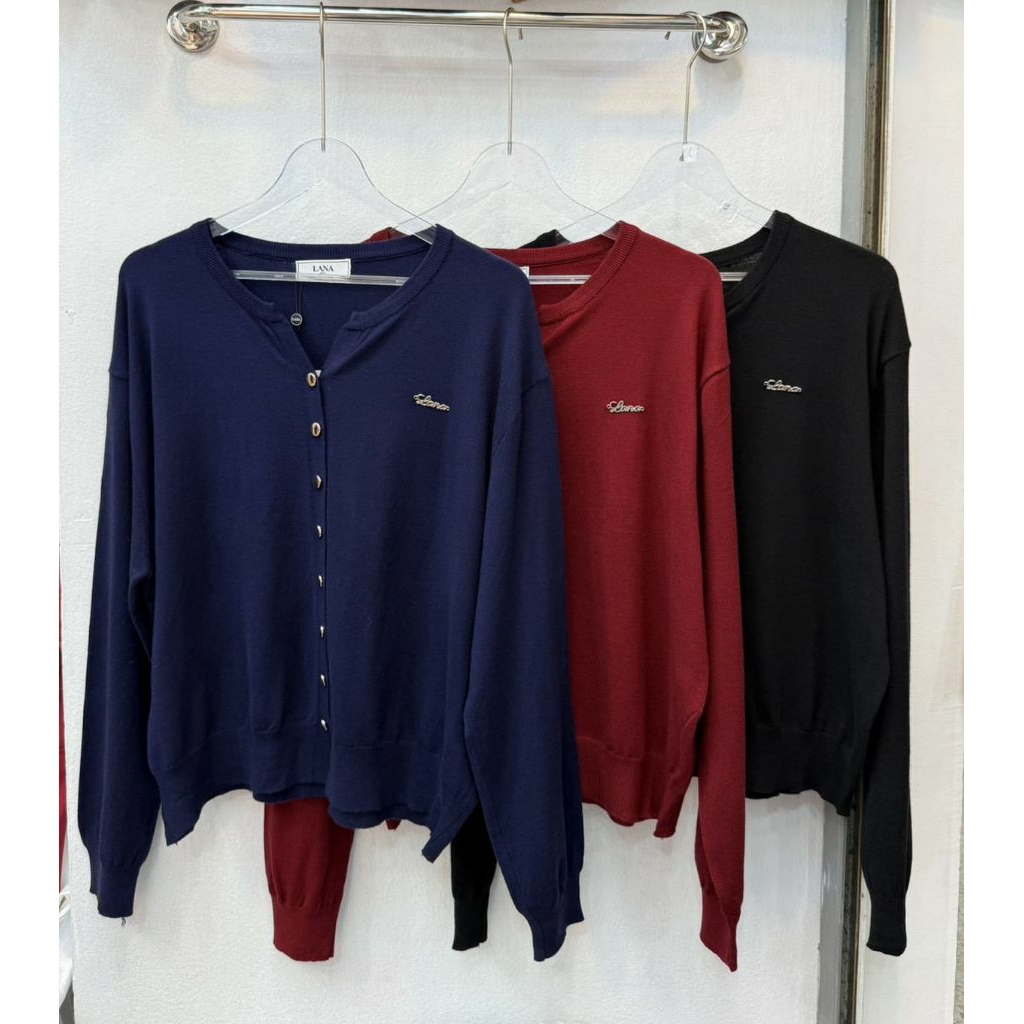 LANA เสื้อคาร์ดิแกน กระดุมด้านหน้าใช้งานได้จริง
