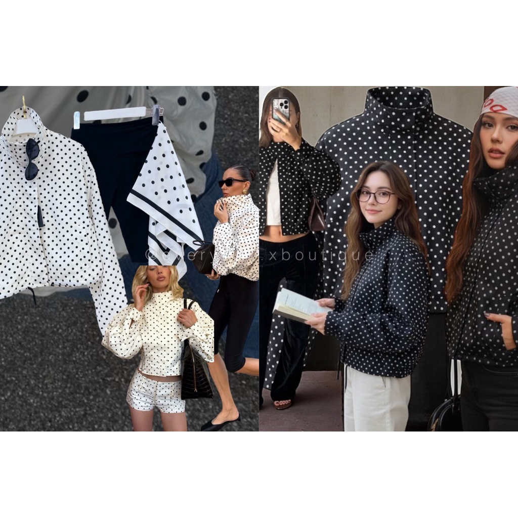 แจ้งสีทางแชท/หมายเหตุ🚩พร้อมส่ง🚩zr polkadot jacket.⚪️⚫️ แจ็คเก็ตตัวชิค ตัวเก๋ ลายจุด คอปีน แต่งซิปหน้