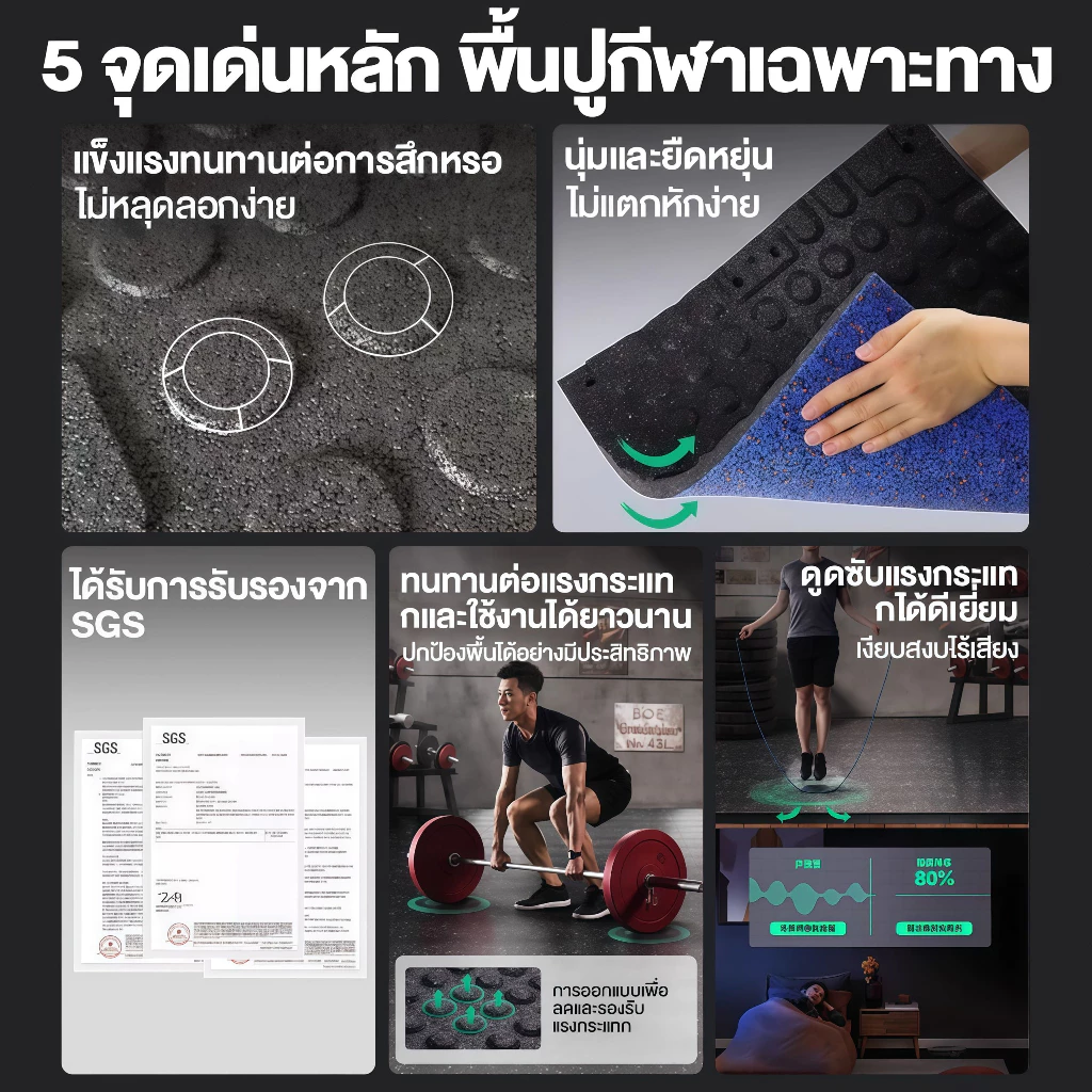 แผ่นปูพื้นฟิตเนส EPDM 50x50 ซม. หนา 2 ซม. กันกระแทก thumbnail 7