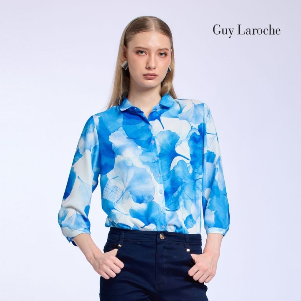 Guy Laroche Woman's Shirt Blue เสื้อเชิ้ตผู้หญิงแขนสามส่วน สีน้ำเงิน GCANBU