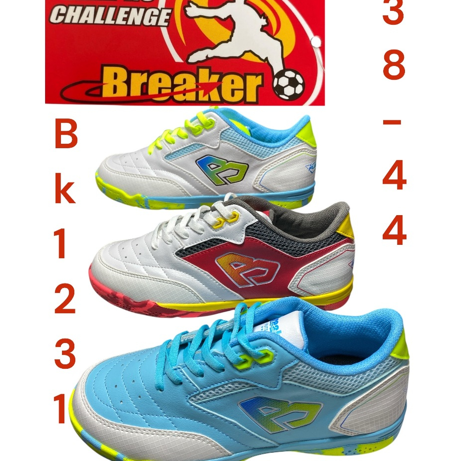 ฺิิิBreakerFutsal*รุ่น1231มี3สีขาวแดง/ขาวฟ้า/ขาวsize-38-44เหนียวหนึบทุกสนาม