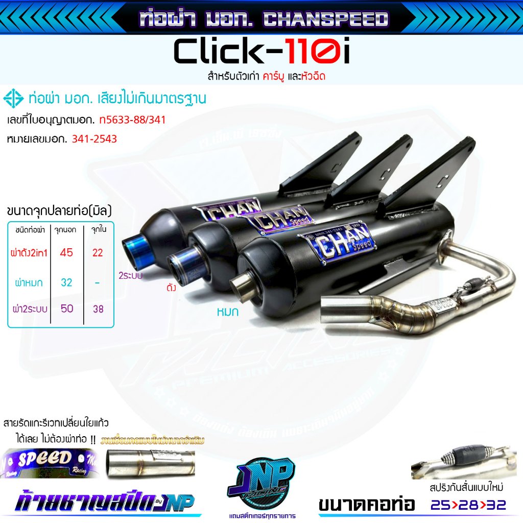 [Jnpracing] ท่อผ่า Click110i คาร์บู หัวฉีด คลิก110ทุกปี ชาญสปีด Chanspeed..