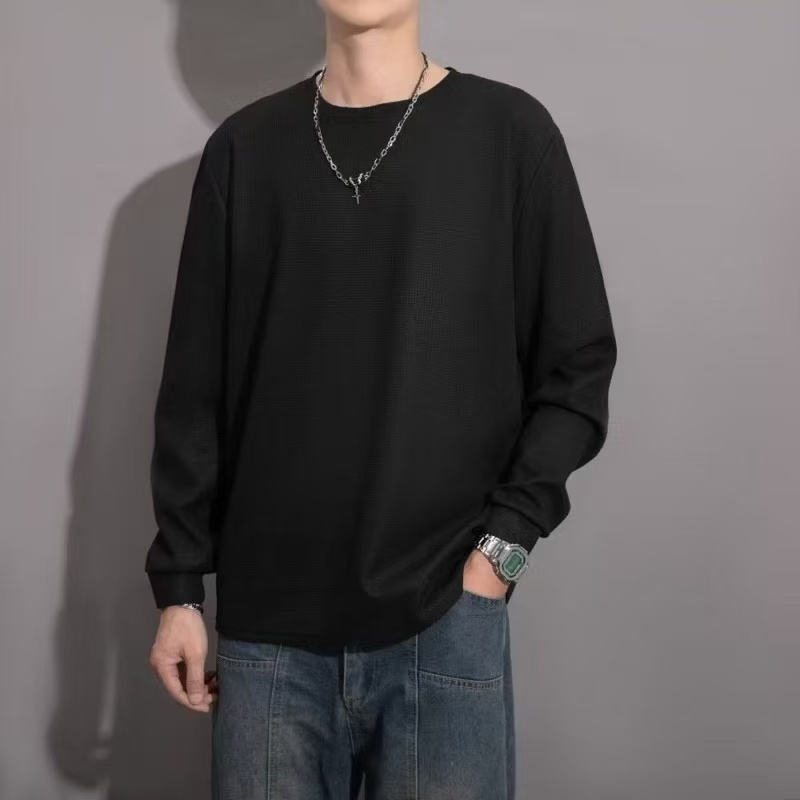 เสื้อสเว็ตเชิ้ตแขนยาวถักลายวาฟเฟิลเรียบแฟชั่น สำหรับผู้ชายและผู้หญิง เสื้อผ้าถักผู้ชาย