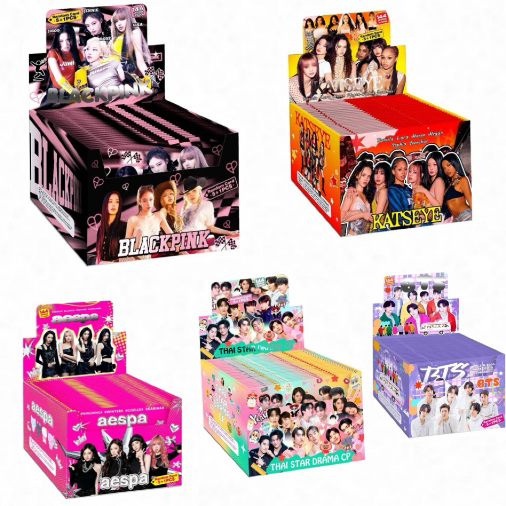 กล่องสุ่มการ์ด วงblac kpin k bt s kat seye aespa gmm kpo pขายยกกล่อง 144 ใบ มี 24 ซอง