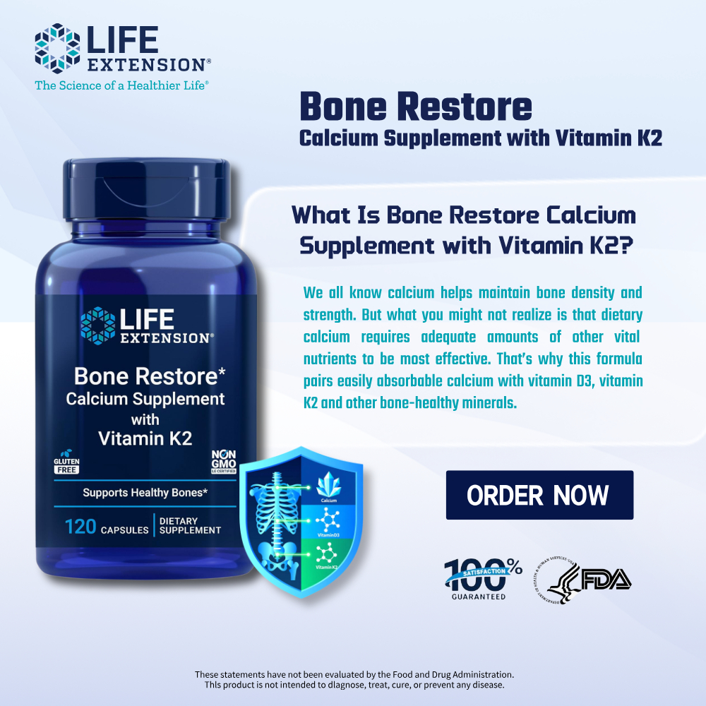 Life Extension Bone Restore 120 แคปซูล: ผสมวิตามิน K2 สำหรับสุขภาพกระดูกที่เหมาะสมที่สุด