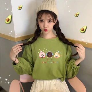 เสื้อแขนบอลลูนสาวอวบ oversize เสื้อผ้าสาวอวบแฟชั่นมาใหม่ ลายการ์ตูนน่ารัก เสื้อยืดแขนยาวผู้หญิงที่กําลังฮิต ฤดูร้อนใหม่