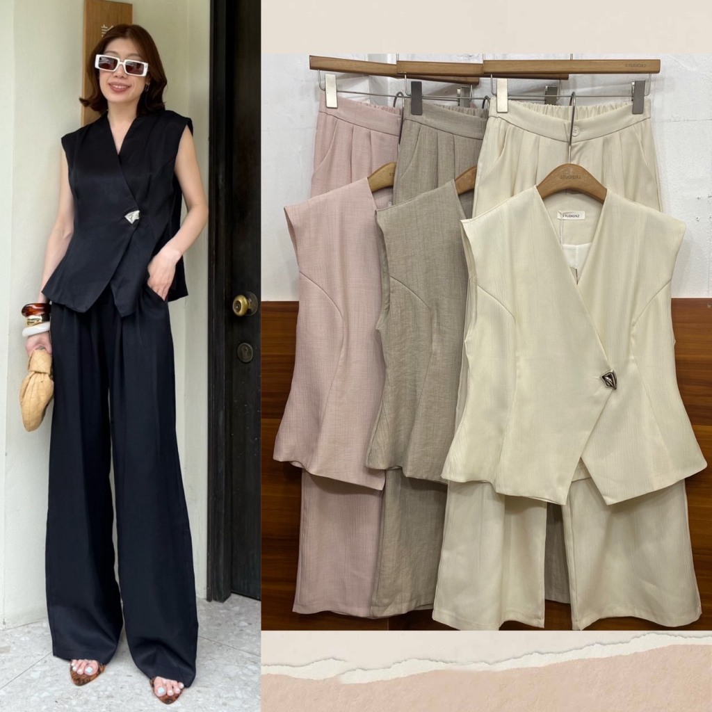 🔖StudioX2 #5616 Set Top + Pants เซ็ตเสื้อสูทคอวีแขนกุด ตัวเสื้อใส่รองซับทั้งตัว มาคู่กับกางเกงขายาว เนื้อผ้านุ่มใส่สบาย