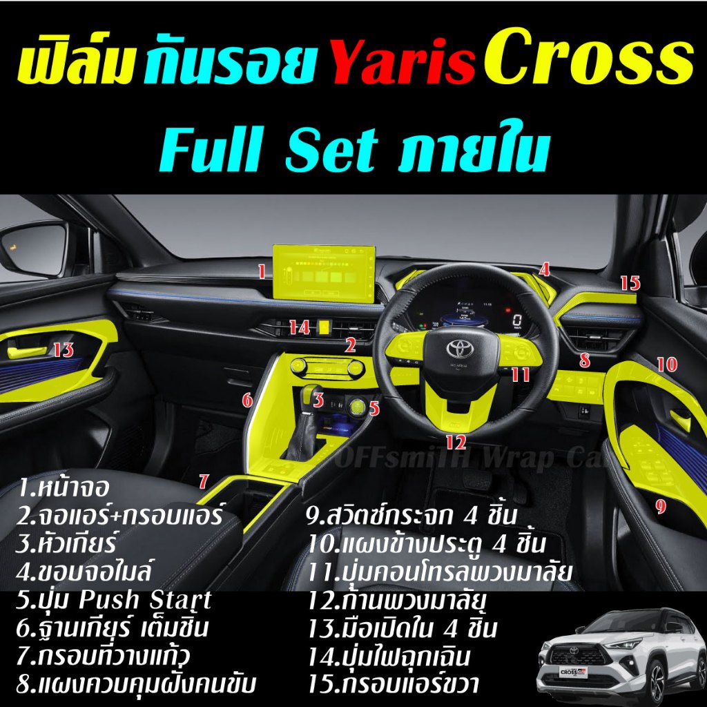 Toyota Yaris Cross ฟิล์มใสกันรอย Full Set ภายใน ฟิล์ม กันรอย หน้าจอ จอกลาง ยาริสครอส