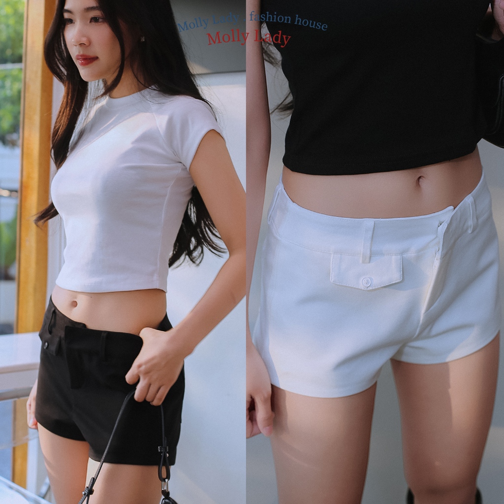 Molly Lady❤️ Belle shorts กางเกงขาสั้นผ้ายืด ทรงสวยเข้ารูปแต่งกระเป๋าหน้า Stretch shorts