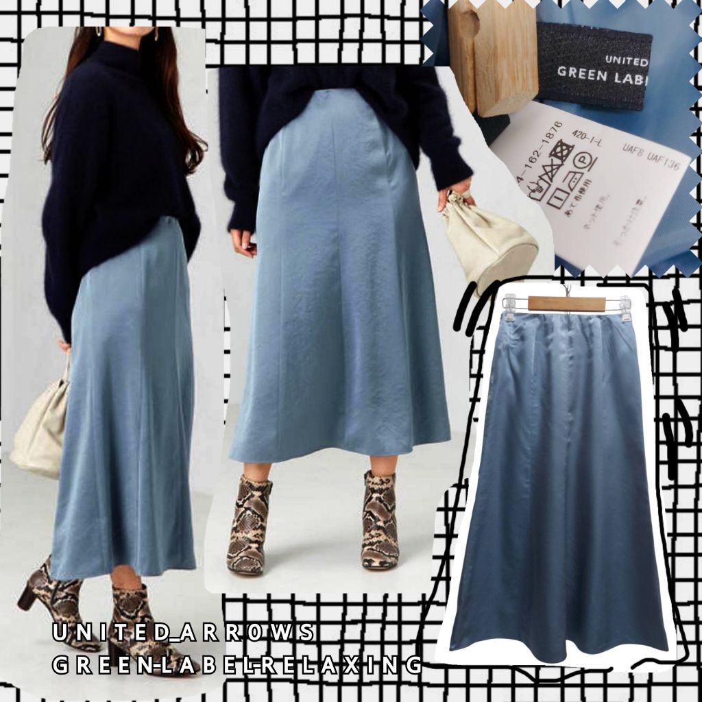 💎U N I T E D_A R R 0 W S _G R E E N-L A B E L-R E L A X I N G  กระโปรงยาวผ่าซาติน