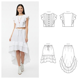 แพทเทิร์นเสื้อครอป + แพทเทิร์นกระโปรงเอวยืดหางยาว ซื้อแยกได้…