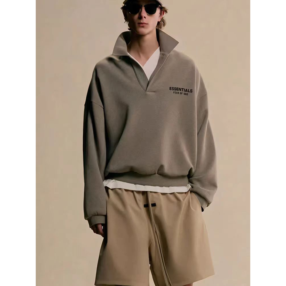 FOG ESSENTIALS HHH เสื้อยืดคอโปโลอเมริกัน  เส้นสูง  ผ้าฝ้ายบริสุทธิ์  หลวม  แขนยาวสําหรับคนทั่วไป