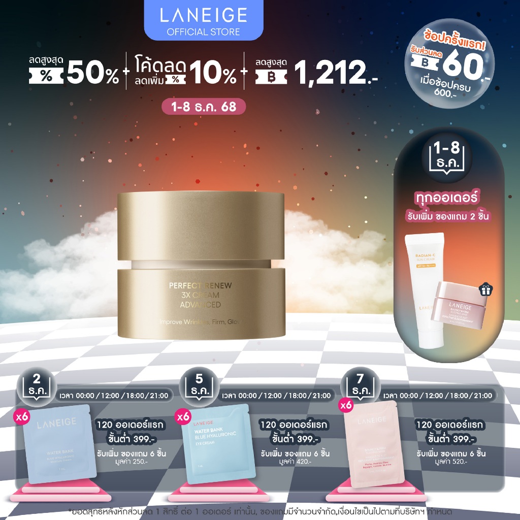 LANEIGE Perfect Renew 3X Cream 50ml ครีมกระชับผิวและต่อต้านความร่วงโรย
