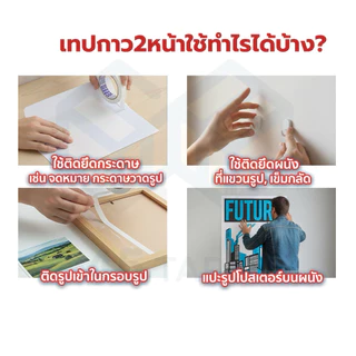 (แพค12ม้วน) เทปกาว 2 หน้า แบบบาง (เหนียวพิเศษ) ความยาว 20 หลา เทปเยื่อกาวสองหน้า