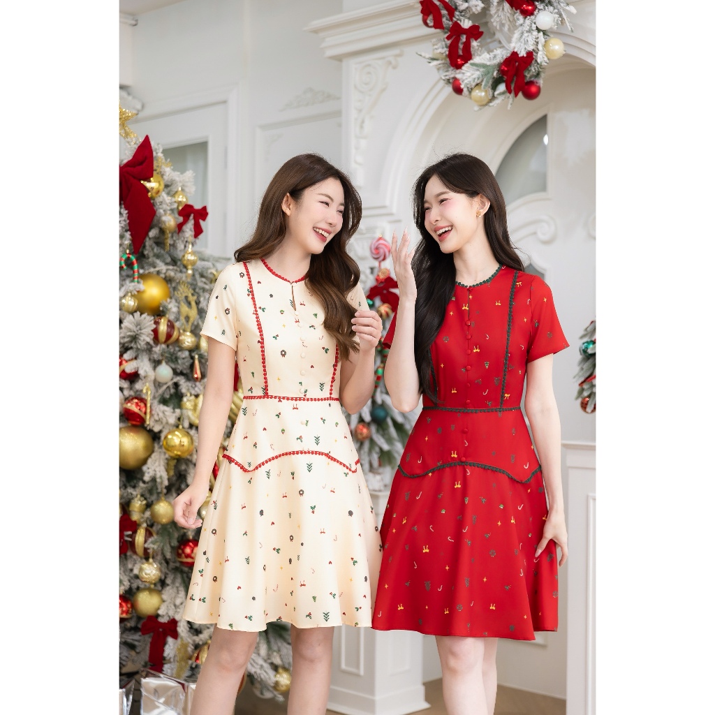 🎄🎅🏻🎁 Collection Christmas 🎄🎅🏻🎁เดรส ALERT BRAND พิมพ์ลายคริสต์มาส เป็นลายพิมพ์ไอเทม คริสต์มาสแบบ mini