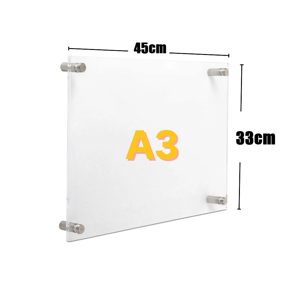 ป้ายอะคริลิค กรอบรูปอะคริลิค กรอบรูปอะคริลิคใสมีหมุดลอย ติดผนัง ป้ายรูปอะคริลิค ใช้สองทาง A3/A4 - รูปที่ 7