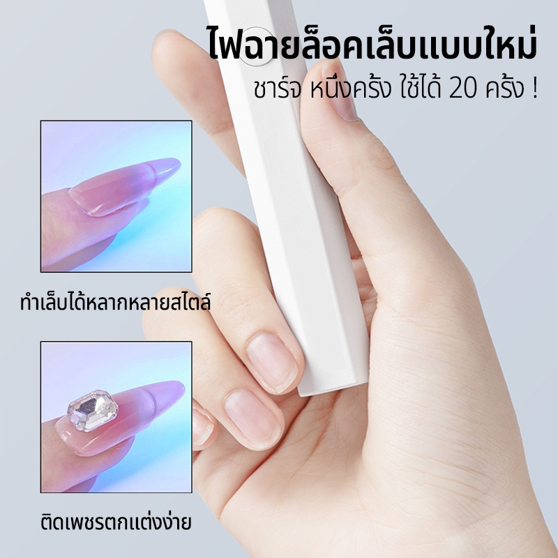 Nawoelite สีชมพู โคมไฟเล็บ อุปกรณ์ทำเล็บ โคมไฟเล็บแบบพกพา 3 สีแสง ประจุไฟได้ อุปกรณ์ต้องมีสำหรับทาเล็บที่บ้าน