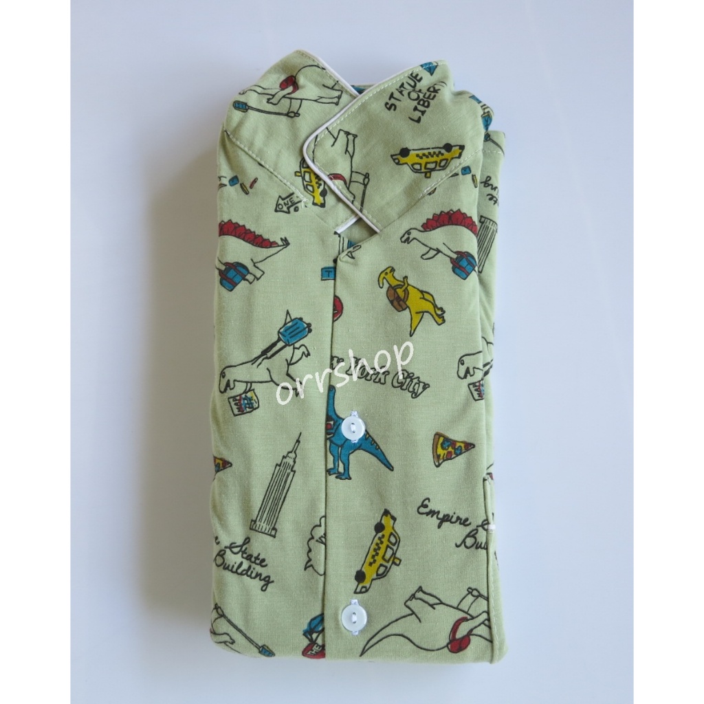 ชุดนอนเด็กชาย ไซส์ 7-9 แขนยาว ขายาว ผ้ายืด (แบบคอปก กระดุมผ่าหน้า)