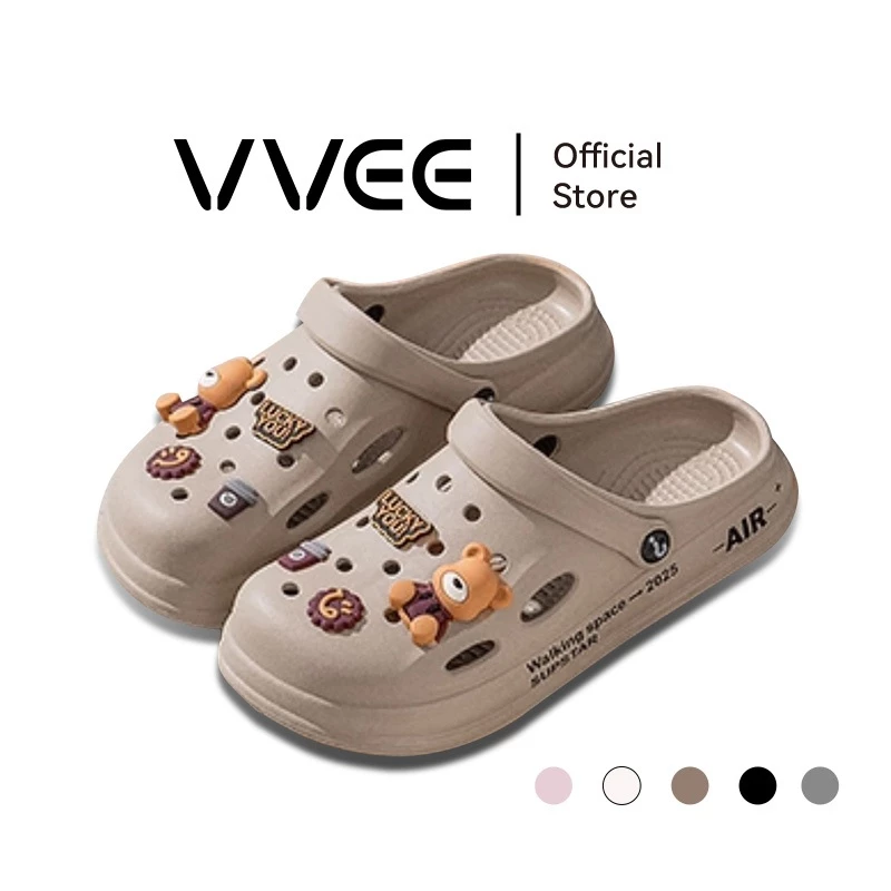VVEE รองเท้ารัดส้นผู้หญิง ดีไซน์เรียบง่าย ดีไซน์ระบายอากาศ พื้นหนา กันลื่น อ่อนนุ่ม วัสดุ EVA น้ำหนักเบา