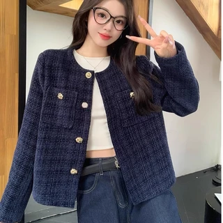 อ๊อฟ ขาว Blazer เสื้อทวิต ผู้หญิง สไตล์คุณหนู มีซับในตัว เสื้อคลุม งานสวยหรูหรา กระดุมผ่ากลาง แขนยาว