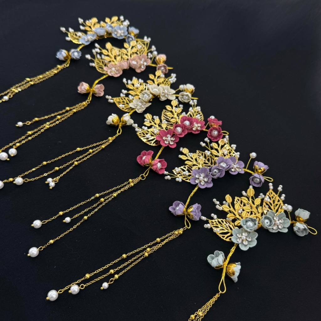 Accessories จอนหูเจ้าสาว จอนหูนางรำ (เด็กโต และผู้ใหญ่ใส่ได้) ต่างหูสาวพราวทองดอกไม้ห่อรอบต่างหู