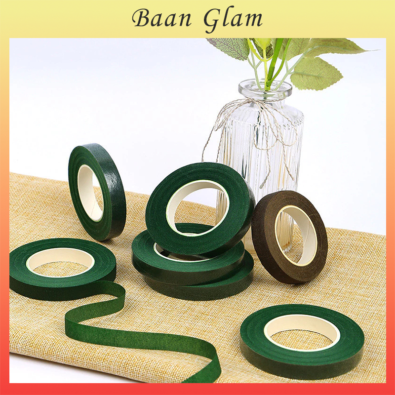 เทปกาวแฟลอร่าทำมือ กันน้ำ-ติดเองง่าย สีเขียวธรรมชาติ 1 ม้วน ใช้ทำช่อดอกไม้DIY/งานคราฟต์ (อุปกรณ์แฮนด์เมด)