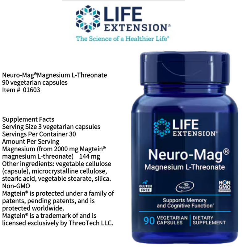 LE Neuro-Mag® Magnesium L-Threonate Supports memory, quick thinking, cognitive health 90 capsules