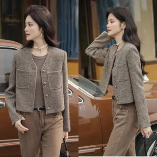 สีดํา Blazer เบลเซอร์ ผู้หญิง ผ้าทวีต สไตล์คุณหนู มีซับในตัว งานสวยหรูหรา เสื้อคลุม ดีเทลแต่งกระเป๋า แขนยาว