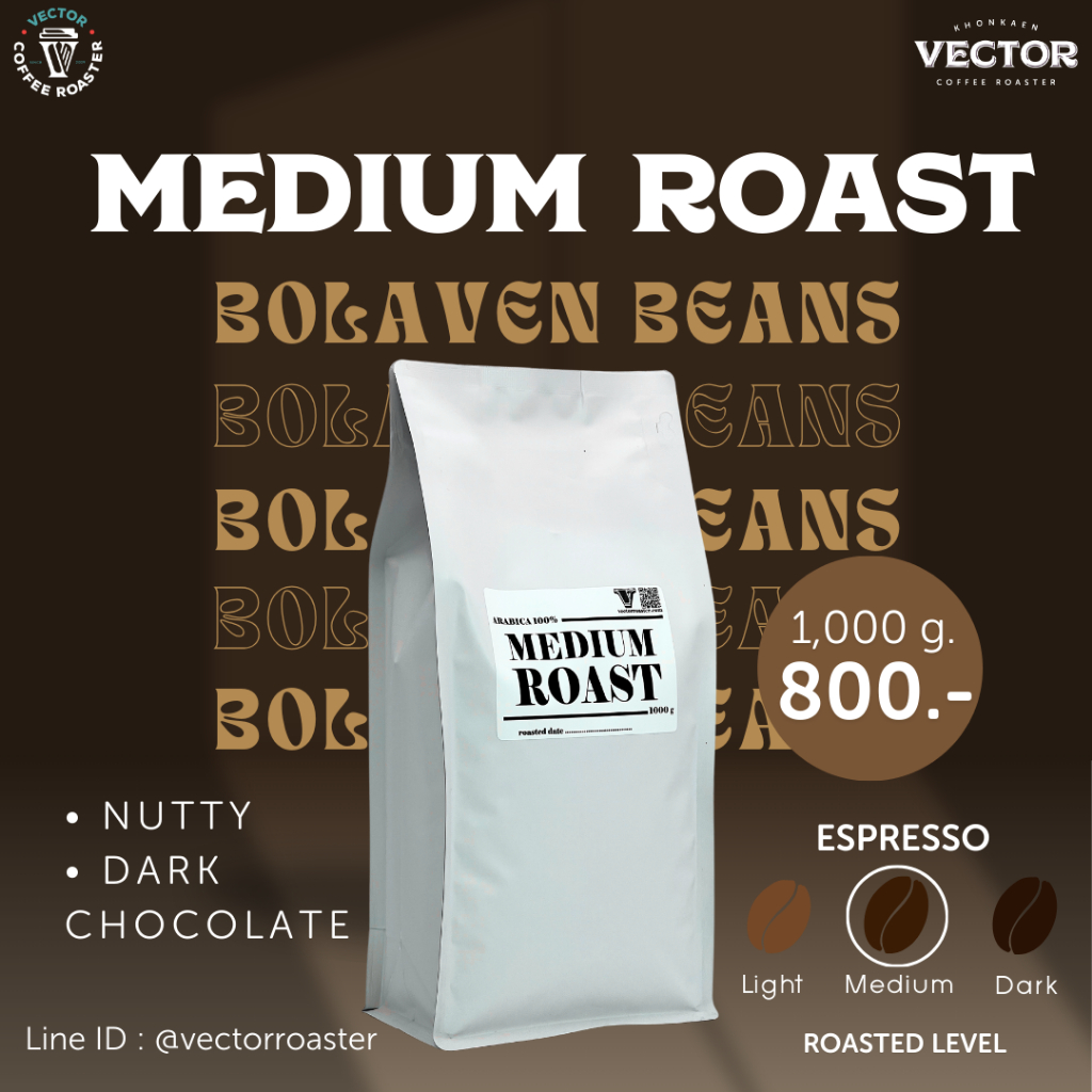 VECTOR : เมล็ดกาแฟคั่วกลาง 1 กก (medium roast) อราบิก้า 100% เกรดพรีเมี่ยม