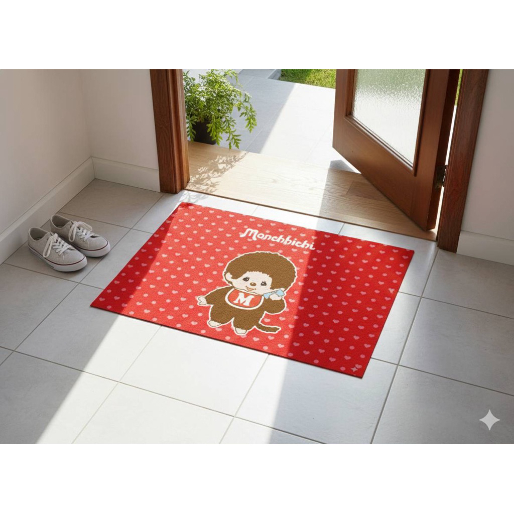พรมยางเช็คเท้า ทรงสี่เหลี่ยม กันลื่น ลายการ์ตูน Monchichi & Kitty