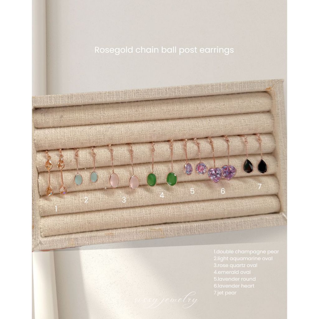 SissyJewelry // ต่างหูเงินแท้ Rosegold-plated gem chain ball post earrings