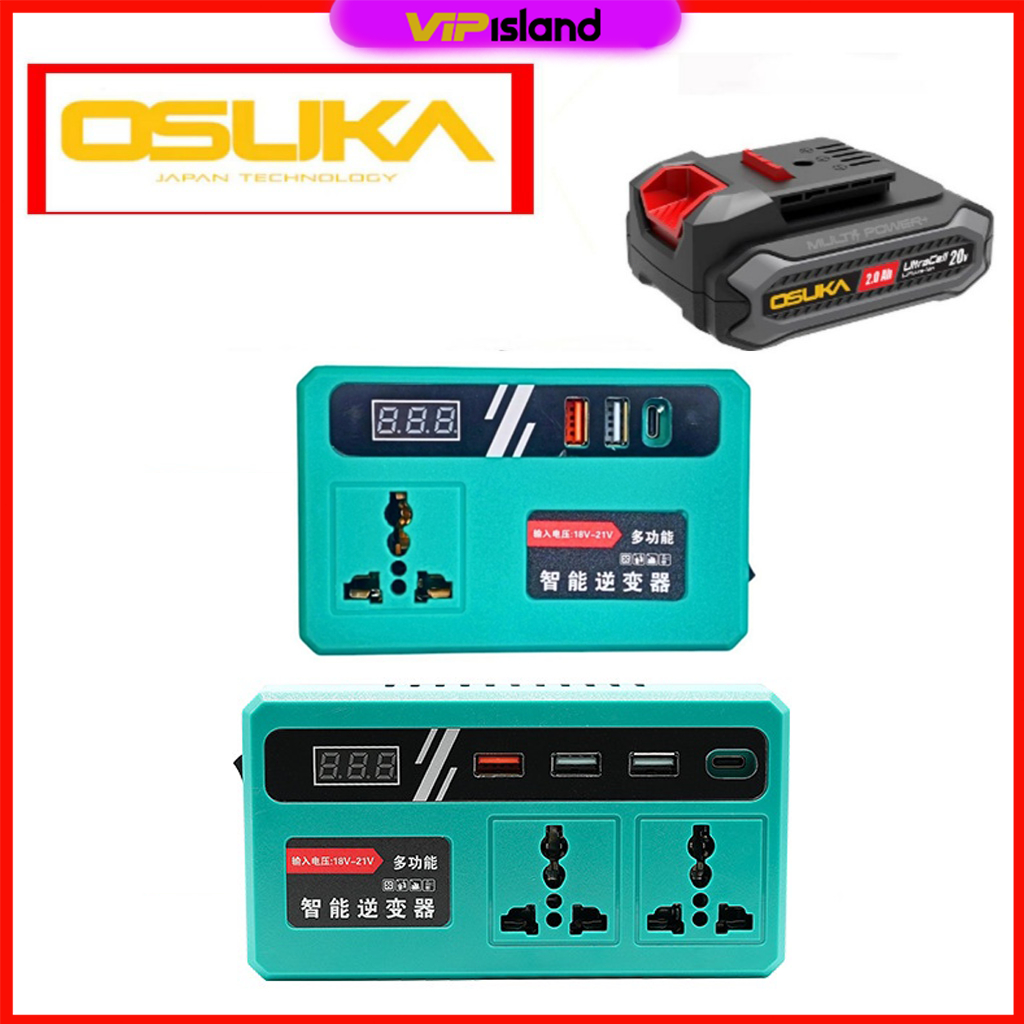 OSUKA อินเวอร์เตอร์  ตัวแปลงไฟ DC18V/21V to AC 220V เอาต์พุต 150W มีพอร์ต USBx2+Type-C จ่ายไฟสว่าน พัดลม โคมไฟ