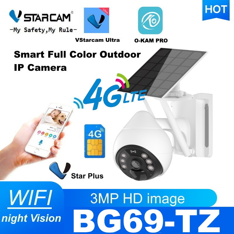 Vstarcam BG69-TZ ( ใส่ซิมได้ ) ความละเอียด 3 ล้านพิกเซล (1296P) กล้องวงจรปิดไร้สาย Outdoor กันน้ำได้ แถมแผงโซลล่าเซลล์