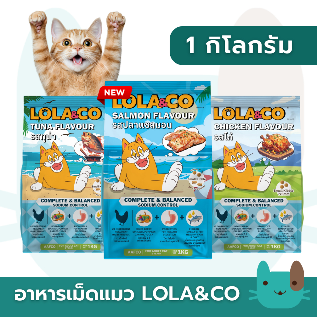 Lola&Co 1 กิโลกรัม อาหารเม็ดแมว สำหรับแมวโต เสริมสร้างระบบภูมิคุ้มกันด้วยผักผลไม้ ปราศจากผลพลอยได้