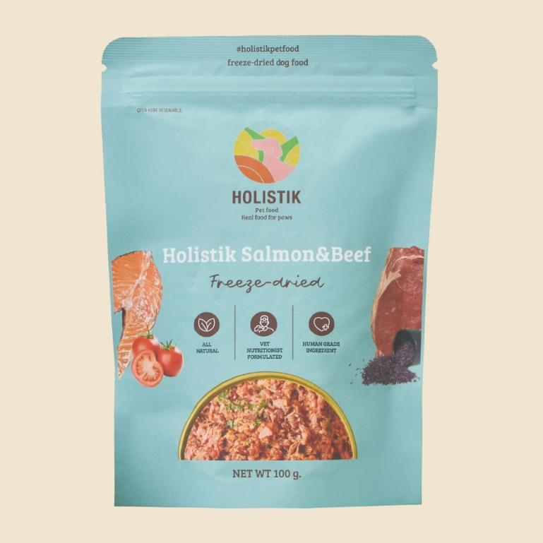 อาหารสุนัขฟรีซดรายสูตรแซลมอนและเนื้อวัว 100 กรัม (Holistik FD Salmon and beef 100g.)