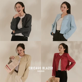 [ CHICAGO BLAZER ] ทรงคอกลม น่ารักมากก มาพร้อมกับผ้าทวิตเนื้อนุ่ม ใส่สบายมากๆเลยค่ะ ใส่คลุมได้ลุคจึ่งๆกันไปเลยย