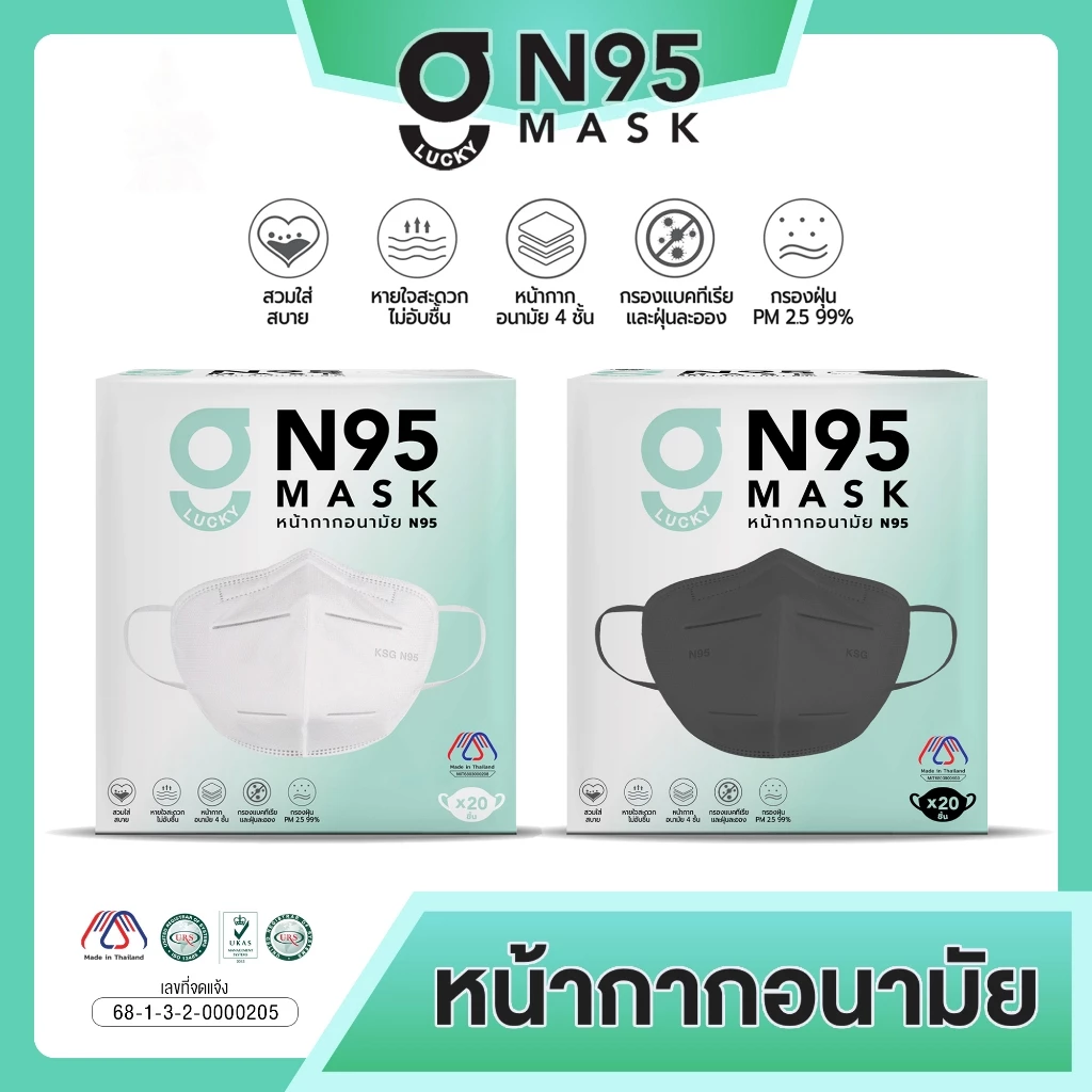 จีลัคกี้ หน้ากากอนามัย N95 แมสหน้าเรียว ทรง 3 มิติ หนา 4 ชั้น G LUCKY N95 3D Face Mask 4-Layer