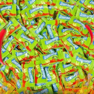Green Mango มะม่วงพริกเกลือ ลูกอมมะม่วงพริกเกลือ 50-100 ชิ้น เผ็ดซาบซ่าน ด้านในสอดไส้พริก ลองเลย