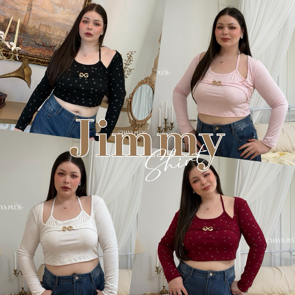 .(อก38-52) Jimmy Shirt รุ่นจิมมี่ เสื้อครอปสาวอวบ ไซส์ใหญ่ ดีเทลแต่งอะไหล่ ใส่ง่ายไม่มีเอ้าท์ #Sh325