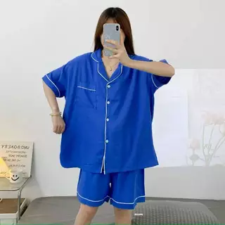 ชุดนอนผ้าไหมญี่ปุ่นสีพื้น เเขนสั้น-ขาสั้น ผ้านิ่มใส่สบาย บิ๊กไซส์ อก52