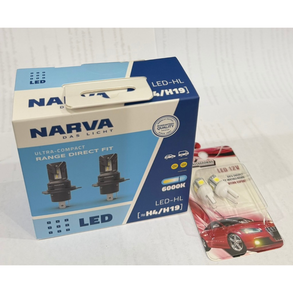 NARVA LED DIRECT FIT หลอดไฟหน้ารถยนต์ ขั้ว H4/H19, H7/H18, H11, HB3/HB4 แสงขาวหรือแสงเหลือง (12V และ