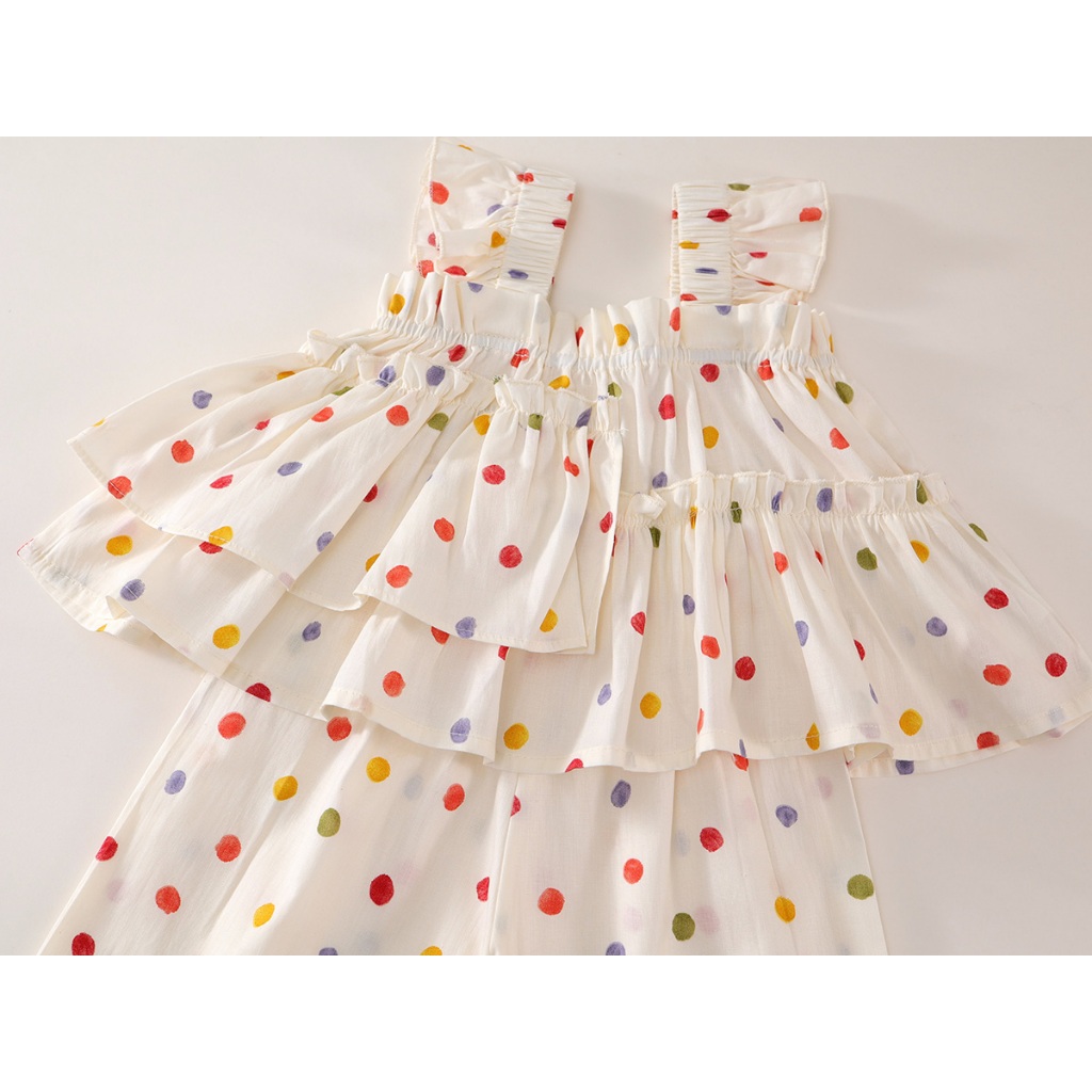 เซ็ตเสื้อผ้าเด็กผู้หญิงลายจุด เสื้อสายเดี่ยวและกางเกงขาบาน ผ้าคอตตอนนุ่มใส่สบาย K4125442 - รูปที่ 6