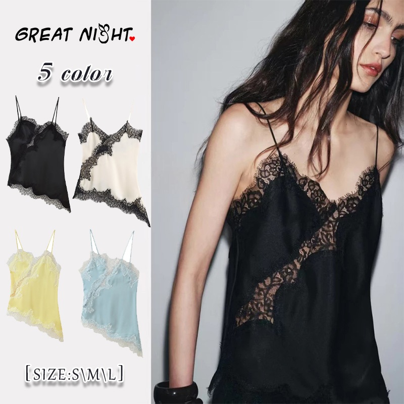 💗Great Night💗sexy เสื้อแขนกุด เสื้อกั๊กแฟชั่น ลูกไม้ สไตล์ยุโรปและอเมริกัน ไม่สม่ำเสมอ ส่งไวจากไทย