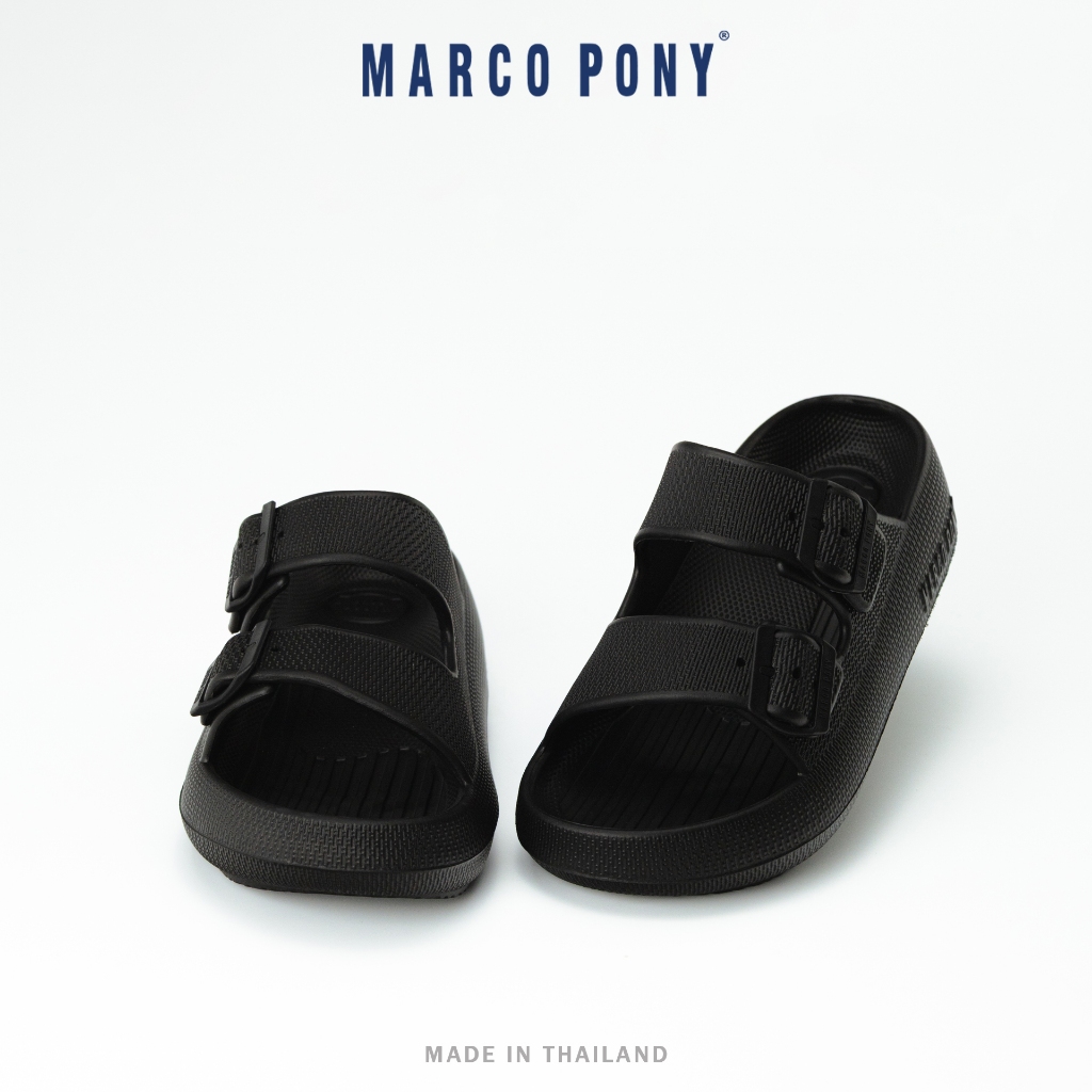 Marco Pony รองเท้าแตะ แบบสวม สายคาดปรับระดับได้  ใส่สบายทุกวัน ดีไซน์ทันสมัย สีดำ รองเท้าแตะ MH9035