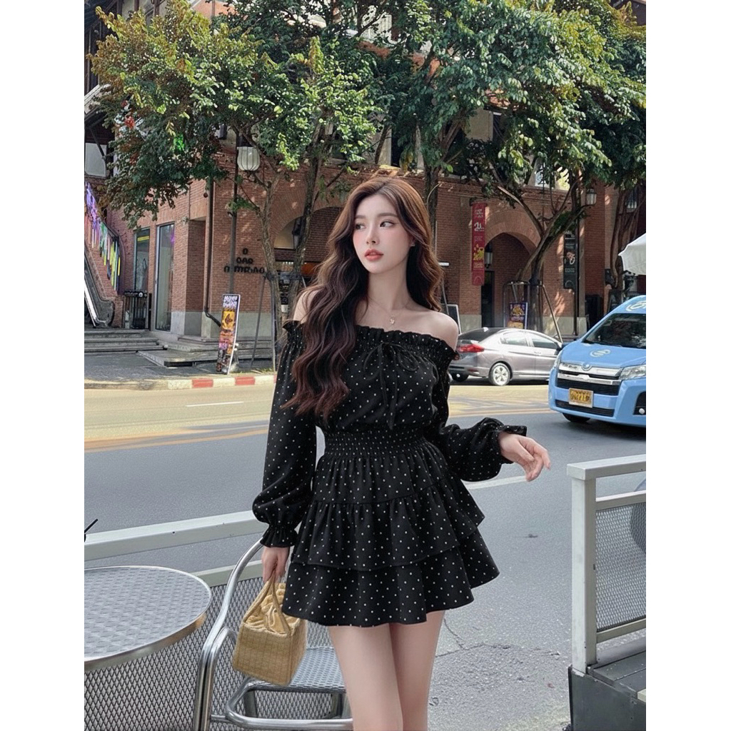 Polka Set เซ็ต 2 ชิ้นสุดคุ้ม เสื้อปาดไหล่+กระโปรง ราคา ถูกที่สุด ดีลบีเคเค แกลเลอรีภาพที่ 2